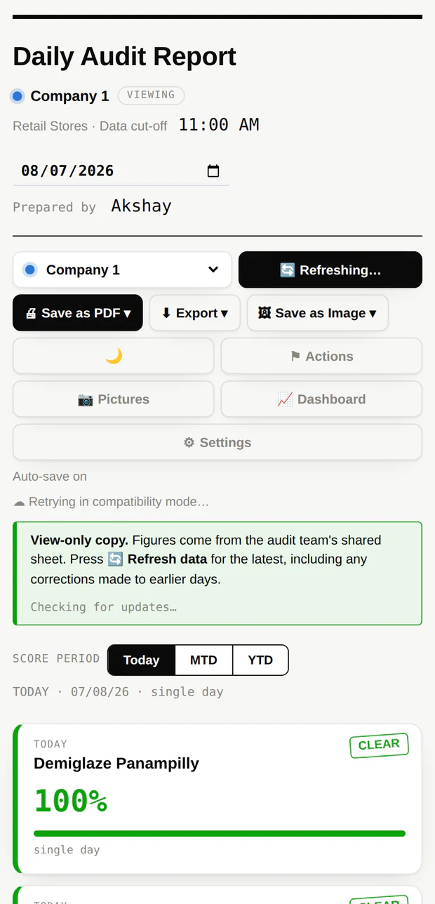 The audit running on a phone